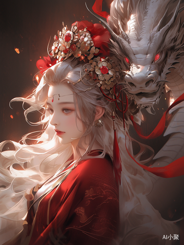 Red-haired anime girl with flower headdress in Zhang Jingna style