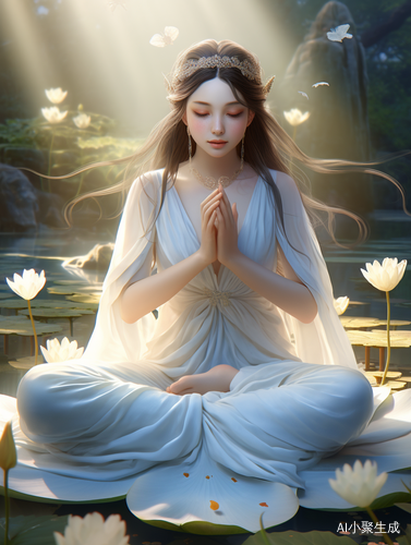 佛系少女闭眼祈祷，双手合拢，唯美飘逸