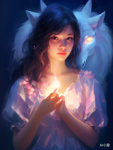 Girl holding unicorn heart in luminescent color scheme