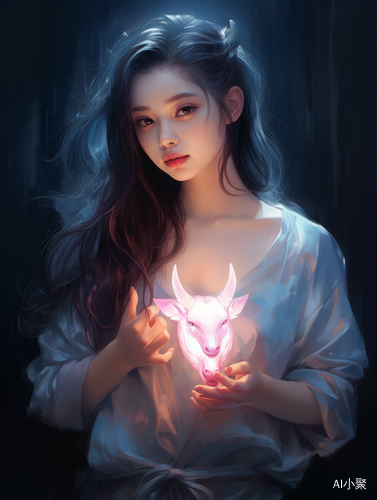 Girl holding unicorn heart in luminescent color scheme