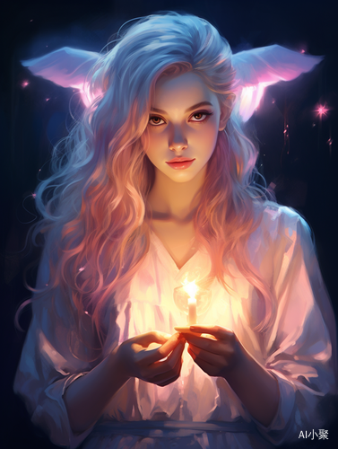 Girl holding unicorn heart in luminescent color scheme