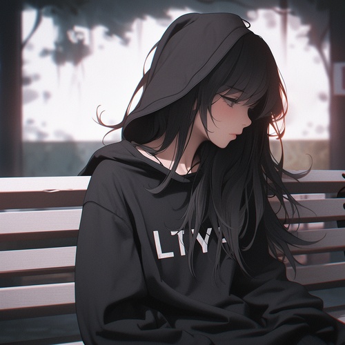 anime,girl,with,long,black,hair,and,a,white,shirt,sitting,on,a,bench,,lofi,girl,,lofi,portrait,,lofi,girl,aesthetic,,lofi,art,,ilya,kuvshinov.,4,k,,black,haired,girl,wearing,hoodie,,lofi,artstyle,,digital,art,ilya,kuvshinov,,kawaii,realistic,portrait,,digital,anime,illustration