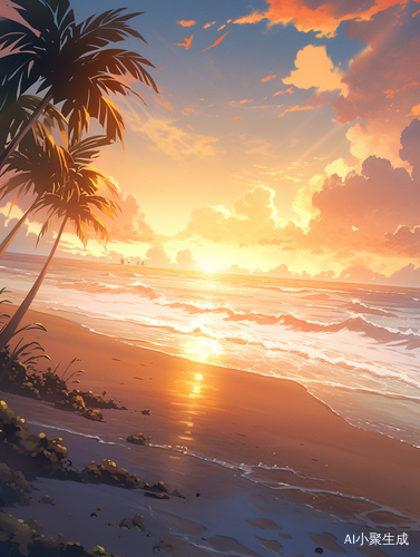 Beautiful Sunset Beach Painting with Anime Scenery