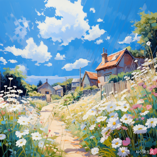 蓝天白云村 落花朵