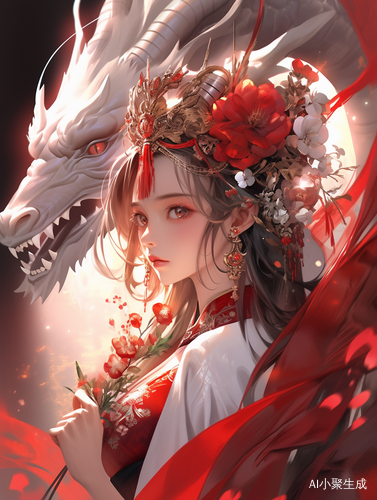 Red-haired Anime Girl with Flower Headdress: A Serene and Artistic Portrait