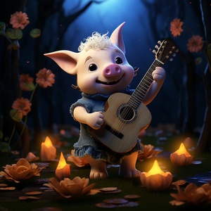 A,cute,little,pig,,Halloween,dress-up,,blind,box,,chibi,,smile,Open,your,mouth,,play,the,guitar,,flowers,Outdoor,Full,Body,,Chibi,,,AR,2:3,-,Cute