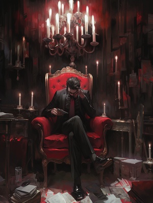 man,in,chair,,handsome,man,,black,suit,,loose,tie,,many,frames,,glossy,floor,,collection,,museum,,detailed,drawing,,candles,,red,curtains,,royal,core,,oil,pastel,,acrylic,paint,,shading,ar,3:4s,85