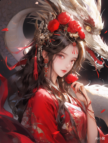 Anime Girl with Red Dragon Hair in Zhang Jingna Style