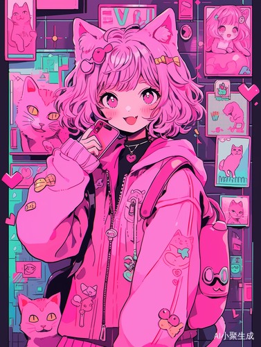 猫咪少女手账漫画风 百变小樱华丽暖色搭配