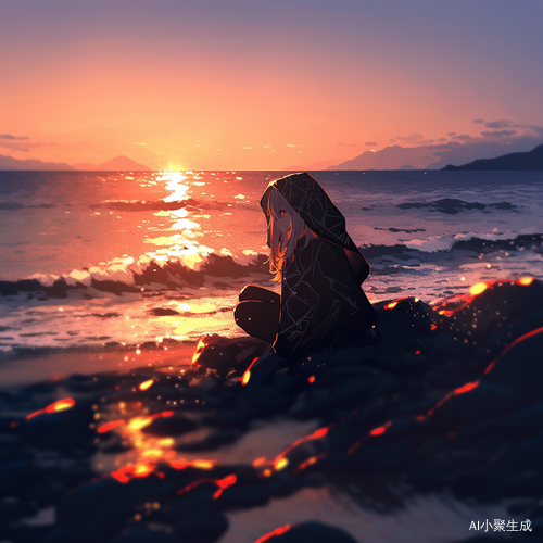 夕阳下的海滩边与柯基