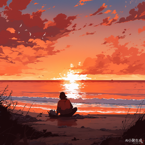 夕阳下的海滩边与柯基