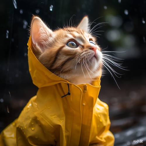 宠物摄影的杰作：世界上最小的猫在雨天穿着黄色雨衣玩水，拥有美丽的眼睛和惊人的视觉效果