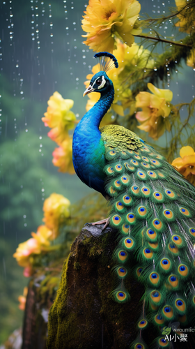 Large yellow peacock-shaped flower on green plant