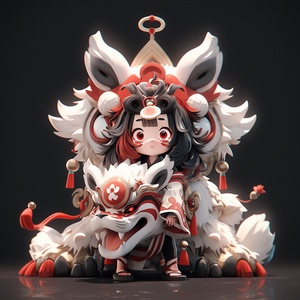 Cute 2D-Style Ethereal Beast with Chinese Attire in a Serene 3D Game