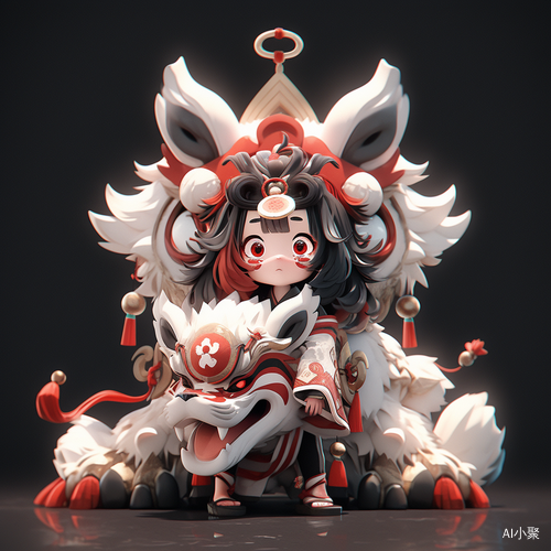 Cute 2D-Style Ethereal Beast with Chinese Attire in a Serene 3D Game