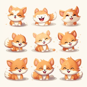 sheet,of,a,cute,little,Fox,stickers，a,individual,ui,design,app,icon,Ul,interface,happy,delight,joyful,brandnew，Multiple,poss,and,expressions