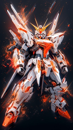 dynamic,photography,,fuji,,long,exposure,,a,white,and,orange,Gundam,mecha,,in,the,style,of,Gundam,,spread,the,wings,,lens,perspective,with,a,sense,of,story,,displayed,in,a,fighting,posture,,dispersion,,feature,article,,studio,environment,,fighting,posture,,octane,rendering,,soft,ambient,light,,with,high-definition,details,,metallic,texture,and,tension,composition,,close-up,niji,5,ar,9:16