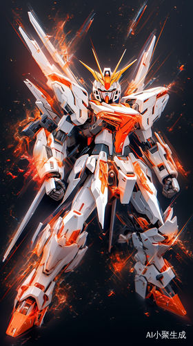 Dynamic Photography: White and Orange Gundam Mecha in the Style of Gundam