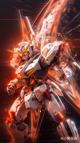 Dynamic Photography: White and Orange Gundam Mecha in the Style of Gundam