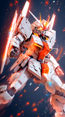 Dynamic Photography: White and Orange Gundam Mecha in the Style of Gundam