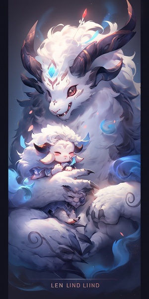 League of Legends Kindred Lamb: a Digital 2D Fantasy Game Art with Porcelain Guardian and Magical Temple