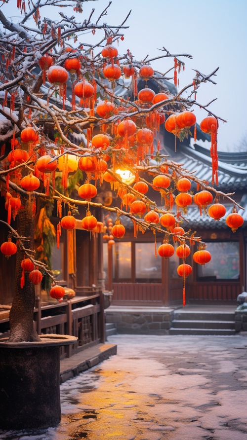 a,huge,persimmon,tree,in,the,corner,of,the,city,,hung,with,red,persimmon,persimmon,covered,with,snow,,rising,sun,,jiangnan,ancient,town,traditional,landscape,quiet,,beautiful,,high,details,,soft,moonlight,,soft,color,,soft,light,,8k,,new,happiness,,deep,details,,detail,level,clear,,high,quality,,high,definition,,new,love,rendering,,hd,v,5.2,ar,2:3