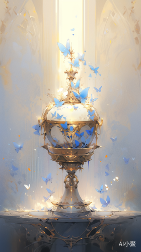 Trending Pixiv: Oil Painting Filter Concept Art - Holy, Dreamy, Gold and Azure with Exaggerated Nobility, Light Silver and Dark Azure, Free Brushwork Gemstone