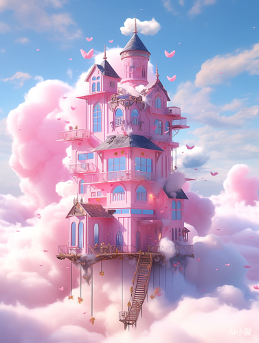 Mysterious and Majestic Pink Buildings in the Clouds: Gothic Architecture, Anime House Concept Art, and Whimsical Illustrations