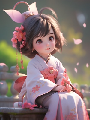 2,year,old,girl,,Chinese,blind,box,style,,Song,Dynasty,,short,hair,up,,flowing,hairband,,innocent,smile,,purple,silk,hanbok,,sitting,in,the,clouds,,dreamy,,depth,of,field,,close,up,,Unreal,Engine,,HD,,super,detail,,16k,ar,3:4,s,250,niji,5