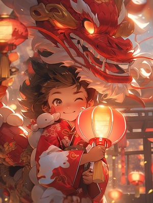 chinese,dragon,lion,dragon,dragon,boy,pig,dragon,pig,dragon,,With,a,red,lantern,in,hand,in,the,style,of,anime,aesthetic,,chinese,new,year,festivities3d