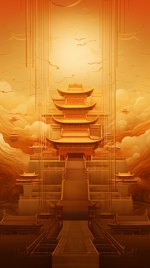 The,beam,structure,diagram,of,the,ancient,Chinese,Golden,Palace,is,a,simple,,abstract,and,imaginative,abstract,linear,expression.