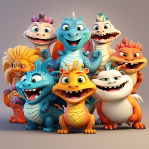 Chinese,dragon,mascot,with,multiple,poses,and,expressions,,including,happy,,sad,,angry,,pure,line,illustrations,,solid,colors,,cute,mascots.,Chubby,and,round,ar,1:1,niji5