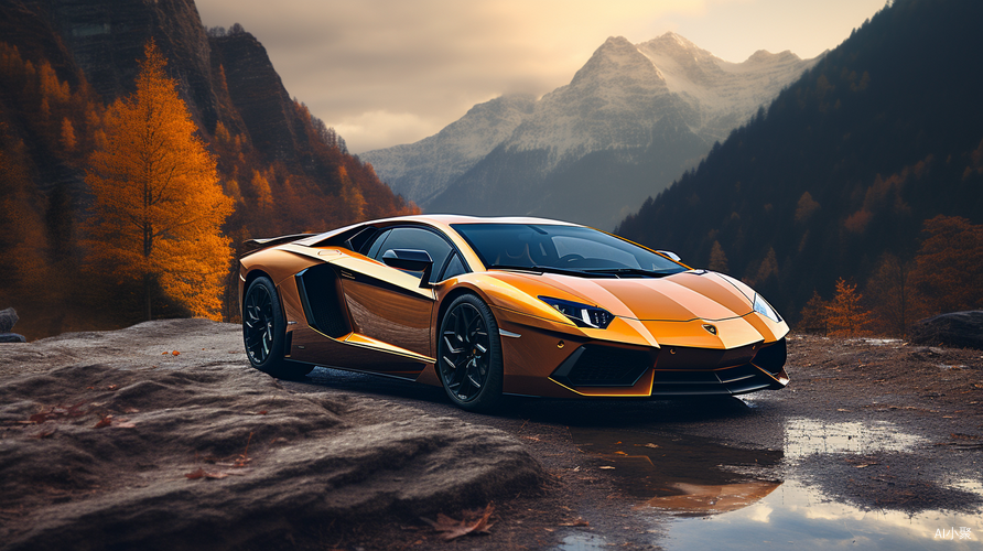 Lamborghini Aventador on Wet Mountain Road: A Detailed and Realistic 4K Image