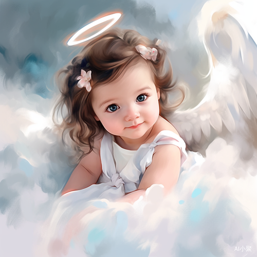 Painting of a Super Cute Little Girl with Angel Wings