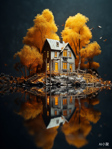 Dreamy Scenes: Wooden House and Trees near Water