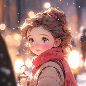 small,child,girl,,with,brown,and,curly,ponytail,hair,,honey,colored,eyes,,dressed,in,pink,cold,clothes,,Christmas,atmosphere,,no,snow,,lights,,glitter,,full,body,,City,of,Gramado,,magic,,by,rossdraws,,child,illustration,,pretty