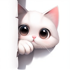 dorable,cute,cat,out,of,the,wall，laughing，eye,contact，3D,sticker，white,background,ar,9:16,v,5.2