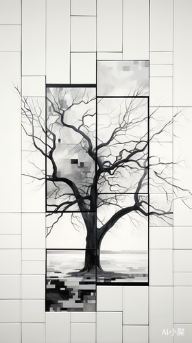 Grayscale Tree: Mondrian Ominous High-Quality