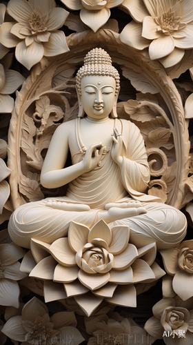 Stone Carved Buddha Statue with Lotus Flower Pattern