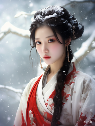 雪中中国美女，风景很好