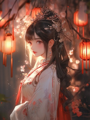 古风夜梦幻，美女汉服，银杏光影