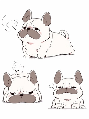 A,cute,French,Bulldog,multiple,poss,and,expressions，the,style,of,line,drawing,style,,dark,white,,light,beige,,loose,gestures,,simple,line,work,,lacquer,painting,,thick,texture,style,cute,,emoji,as,illustration,set,,with,bold,manga,line,style,,dynamic,pose,dark,white,f64,grouprelated,charactersmultiple,poss,and