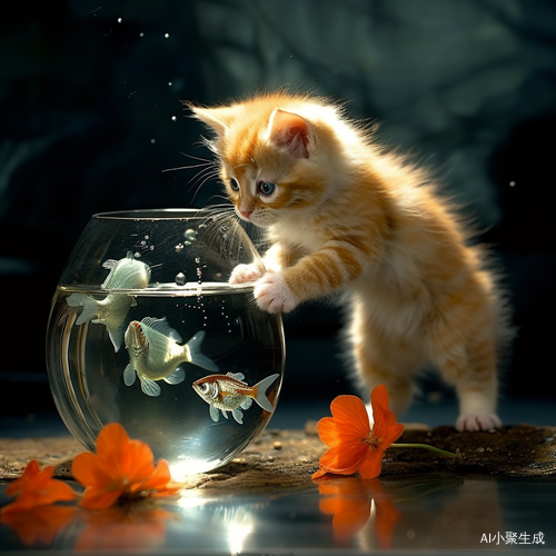 小猫搭小狗捞金鱼