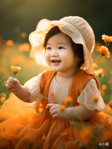 Delicate and Adorable Chinese Babies Dressed in Orange