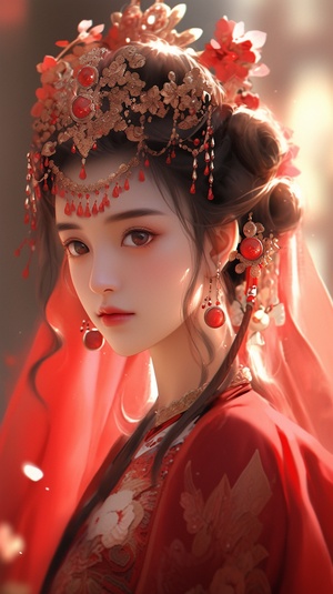 Ancient Beauty - Wedding Dress, Long Black Hair, Delicate Makeup