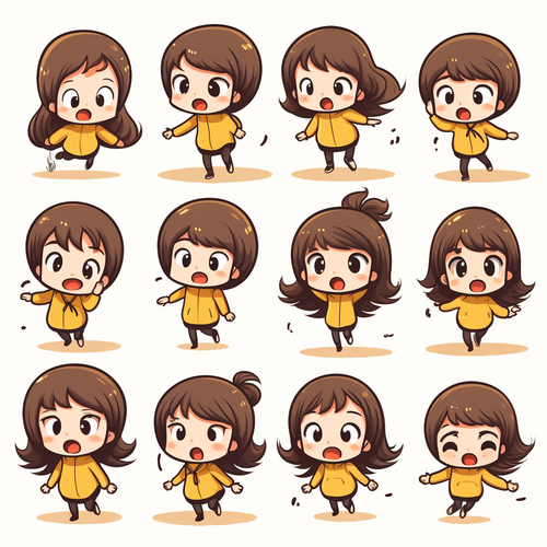 Cute Little Girl in Various Poses and Expressions