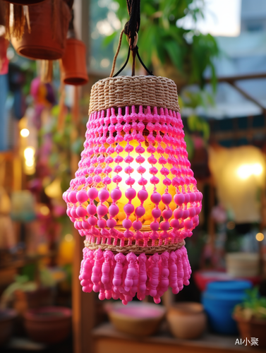 Exquisite Pink Cartoon Lamp Hanging Outside of a Store