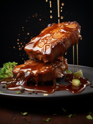 Hyper-Realistic Atmospheres: Splashing Pork Chops with Sauce