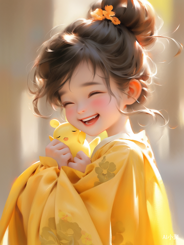 Cute Little Girl in Yellow Chinese Dress