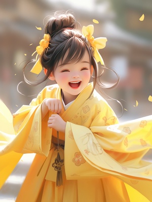 a,little,girl,in,yellow,chinese,dress,laughing,,in,the,style,of,anime,art,,32k,uhd,,photo-realistic,,oshare,kei,,cute,cartoonish,designs